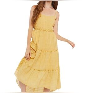 🔴 FOREVER 21 Yellow Tiered Cami Maxi Dress size Medium